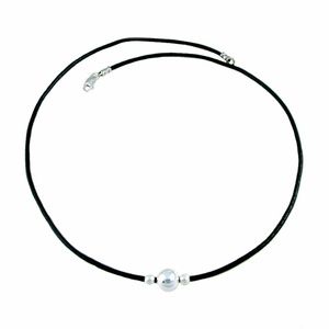 Black Leather & Sterling Silver Ball 17" Necklace